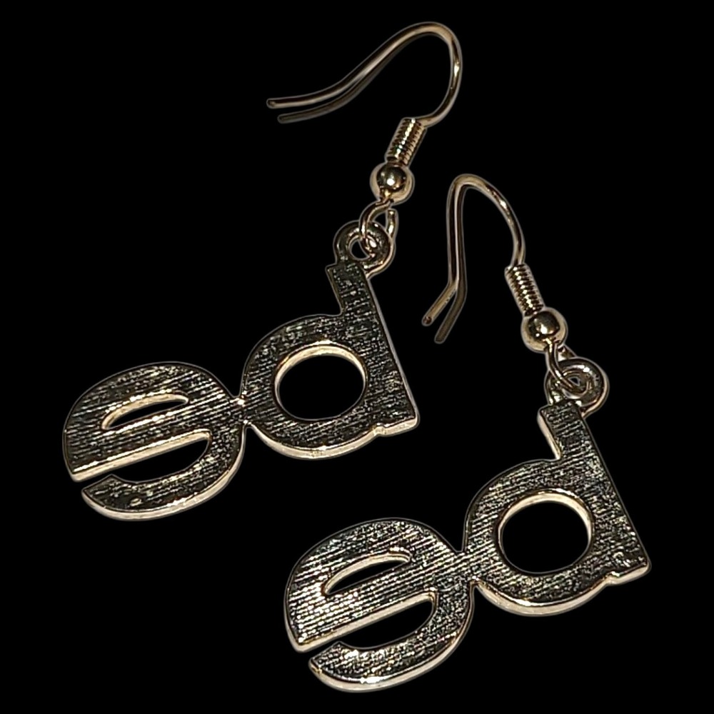 Vintage bebe Rhinestone Dangle Earrings Gold Tone Y2K Logo Statement - Picture 3 of 3